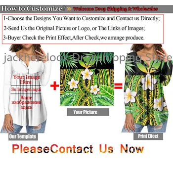 Jackherelook Casual, Camisas Longas Da Luva Das Mulheres Blusa Túnica Samoa Hibiscus Polinésia Tatuagem De Design Da Marca Feminina Tops Plus Size