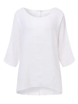 S-5XL Plus Size Casual Mulheres Tshirt Primavera de Manga Longa de Algodão, Camisas de Linho S Tops com Decote em Tees Feminina Camisetas