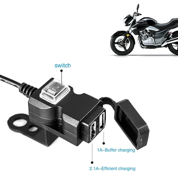 Dupla Porta USB 12V Impermeável Moto Motocicleta Guiador Carregador de 5V 1A/2.1 UM Adaptador de Alimentação de Tomada para Telefone Móvel