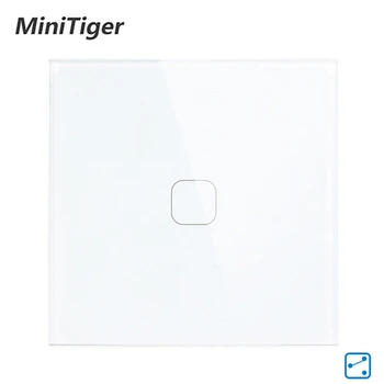 Minitiger Padrão da UE Luxo de Vidro Crystal Painel 1 Gang 2 Forma de Luz Parede Interruptor do Toque, Impermeável e à prova de Fogo 2pcs/pack