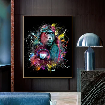 Moderna Arte do Grafite Colorido, Engraçado Macaco, Cartazes e Gravuras Pinturas em Tela, Parede, Imagens de Arte para Decoração de Sala de estar (Sem Moldura)