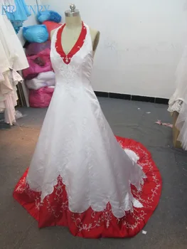 BRITNRY Branco e o Vermelho do Vestido de Casamento Elegante Colete Bordado de Beading Uma Linha de Vestidos de Noiva De 2018 Fotos Reais