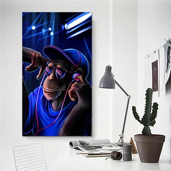 GOODECOR DJ de Música Macaco Resumo Impresso Pintura a Óleo sobre Tela de Pôsteres e Impressões Cuadros Arte de Parede Fotos De Sala de estar