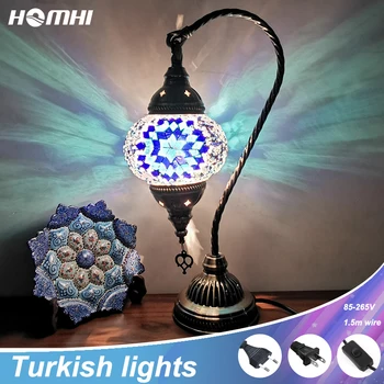 Mesa de cabeceira lâmpada turco lâmpadas de mosaico de vidro de Cores do quarto do Oriente médio, a Turquia luzes art deco marroquina de marraquexe azul cristal