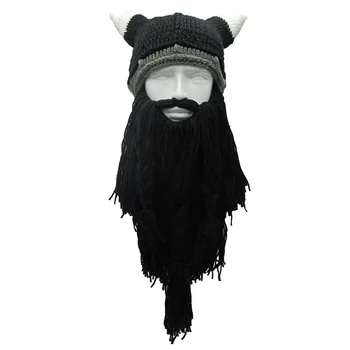 Nova moda engraçado feito à mão longa barba viking lã barbudo pirata chifres de Halloween chapéu