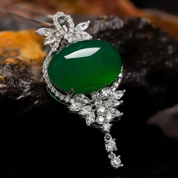 Natural Verde Jade Pingente de Prata 925 Colar de Jadeite Calcedônia Amuleto de Moda Charme Jóias de Presentes para Mulheres de Seu