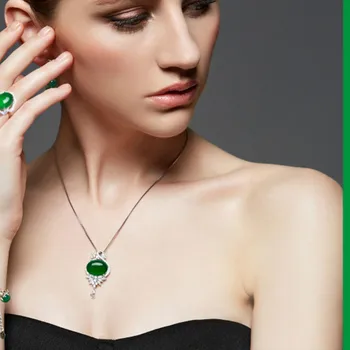 Natural Verde Jade Pingente de Prata 925 Colar de Jadeite Calcedônia Amuleto de Moda Charme Jóias de Presentes para Mulheres de Seu
