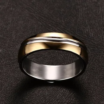 Groove Ajuste de Conforto Mens de Casamento Anel de Banda em Ouro de Dois Tons de 6mm Aço Inoxidável, Anéis de anel masculino