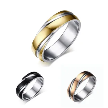 Groove Ajuste de Conforto Mens de Casamento Anel de Banda em Ouro de Dois Tons de 6mm Aço Inoxidável, Anéis de anel masculino