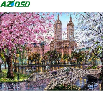 AZQSD 5D DIY Diamante Pintura de Ponte de Ponto de Cruz, Completa Praça de Broca de Diamante Bordado Mosaico da Paisagem Decoração de Casa de lembranças Artesanais