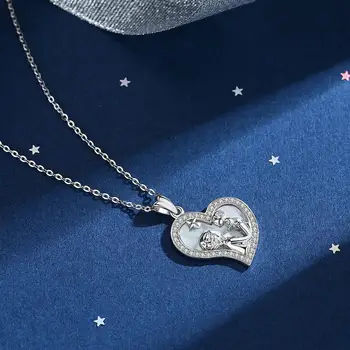 Eudora Elegante de Prata 925 Coração de mãe & bebê Colar de madrepérola starSilver Jóias finas com caixa de Jóias D16