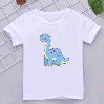 Camisa De T De Crianças Bonito Do Bebê Dinossauro Cartoon Impressão De Verão T-Shirt De Manga Curta Branca Camiseta Tops Pequeno Dinossauro Roupas Infantis