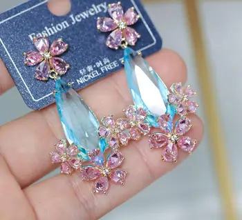Nova flor gota de água zircão de cristal brincos de brilhantes de todos-jogo temperamento mulheres da moda para a festa de jóias