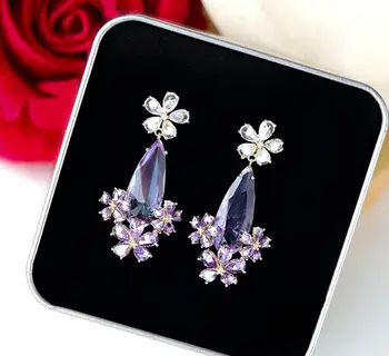 Nova flor gota de água zircão de cristal brincos de brilhantes de todos-jogo temperamento mulheres da moda para a festa de jóias