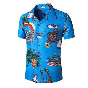 Homens Floral Camisas de Manga Curta de Verão Casual Flor Impresso Praia Havaiana de Camisas dos Homens de Moda Solta Camisa Blusas de Streetwear