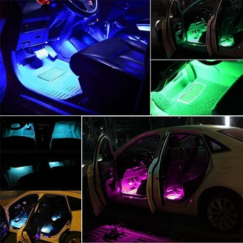 4pcs de Estacionamento LED Strip RGB Luz Interior Multicolor Música Atmosfera de Som Ativa a Função de Faixa de Luz LED Iluminação LED com controle Remoto