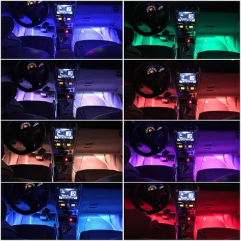 4pcs de Estacionamento LED Strip RGB Luz Interior Multicolor Música Atmosfera de Som Ativa a Função de Faixa de Luz LED Iluminação LED com controle Remoto