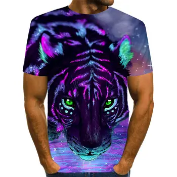 O homem Novo Design Animal Cavalo, Tigre, Leão O Pescoço Camiseta 3D Impresso Colorido Animal Fresco de Tamanho Grande, de T-shirt dos Homens de Lazer Tee S-6XL