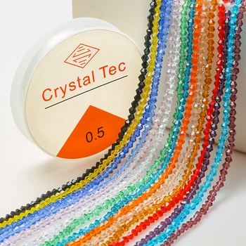 15Colors Vidro de Cristal Bicone Contas Para DIY Fazer Jóias 3MM 1950pcs/saco Com 1Roll 0,5 mm Transparente Elástico Linha de 10 metros