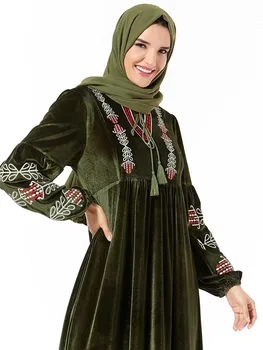 Luxo Muçulmano De Veludo Bordado De Abaya Vestido Maxi Cardigan Kimono Longo Manto Vestidos Oriente Médio Eid Ramadã Islâmico Oração Roupas