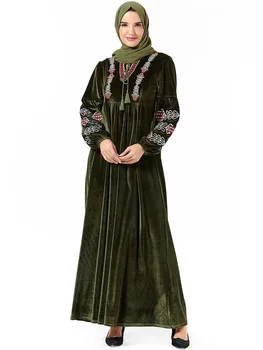 Luxo Muçulmano De Veludo Bordado De Abaya Vestido Maxi Cardigan Kimono Longo Manto Vestidos Oriente Médio Eid Ramadã Islâmico Oração Roupas
