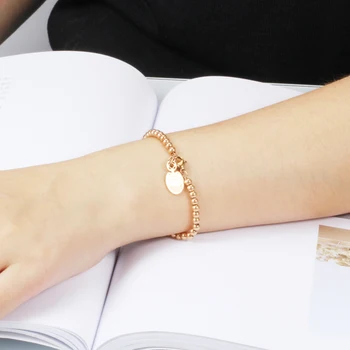 Moda das Mulheres Bracelete da jóia de aço inoxidável de 5 mm de contas Pulseiras& Pulseira