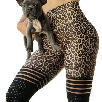 Mulheres Sexy Leopard Leggings De Malha Oco Respirável Calças Para Mulheres De Cintura Alta Fitness Calças Skinny Senhoras Leggings Streetwear