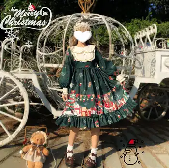 Palácio vintage doce Kawaii Lolita vestido de Natal Urso Vestido de op de manga longa vestido matte outono inverno de lolita gótica loli cos