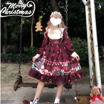 Palácio vintage doce Kawaii Lolita vestido de Natal Urso Vestido de op de manga longa vestido matte outono inverno de lolita gótica loli cos