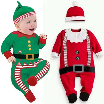 Novas roupas de Natal macacão de bebê Menino Menina Crianças Romper do Chapéu Conjunto de Tampa do papai noel bebê traje de Presente de Natal do Recém-nascido