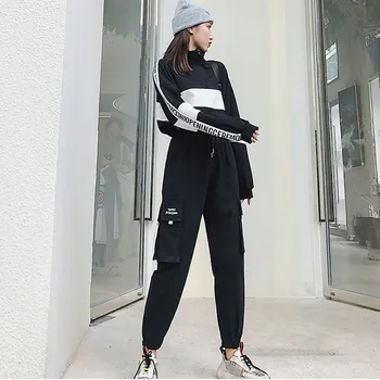 2020 Outono de Cintura Alta Streetwear Carga Calças Femininas Harajuku Solta Corredores de Mulheres 2 Terno de Peça harém camo pants