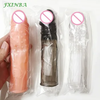 FXINBA 17cm Elástico Preservativo Reutilizáveis Extensor de Pénis Manga retardar a Ejaculação Ampliação do Pénis de Brinquedos Sexuais Para os Homens Íntimo Bens