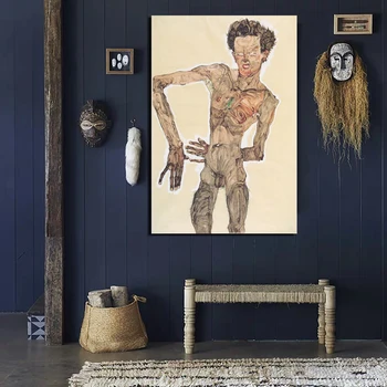 Egon Schiele Auto-Retrato De Parede De Arte Da Lona Da Pintura De Cartazes Estampas Modernas, Pintura De Parede, Fotos De Sala De Estar Decoração Home