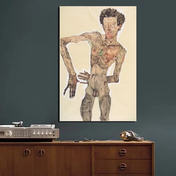 Egon Schiele Auto-Retrato De Parede De Arte Da Lona Da Pintura De Cartazes Estampas Modernas, Pintura De Parede, Fotos De Sala De Estar Decoração Home