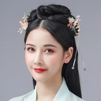 Nova Retro Estilo Chinês Borboleta de Flor de Cristal Pérolas Hanfu Vestido Longo de Borla Grampos de Cabelo Pentes de Conjuntos de Jóias para Mulheres Meninas