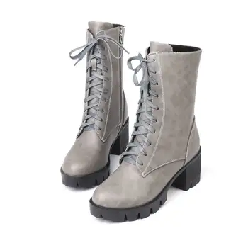 MORAZORA 2020 novo estilo ankle boots para as mulheres do dedo do pé redondo outono inverno botas zíper rendas até botas de plataforma punk sapatos de mulher