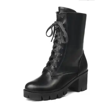 MORAZORA 2020 novo estilo ankle boots para as mulheres do dedo do pé redondo outono inverno botas zíper rendas até botas de plataforma punk sapatos de mulher