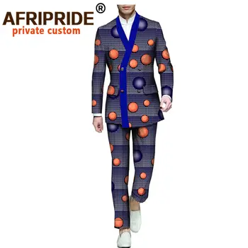 2020 africana de impressão formal de terno para os homens AFRIPRIDE de manga comprida único casaco comprido+tornozelo-comprimento de terno de calça estilo slim A731607