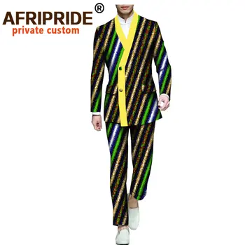 2020 africana de impressão formal de terno para os homens AFRIPRIDE de manga comprida único casaco comprido+tornozelo-comprimento de terno de calça estilo slim A731607