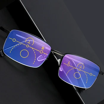 Multifocal Progressiva Óculos de Leitura para Homens Mulheres Anti Blue Ray Anti-fadiga Presbiopia Ampliação da metade do quadro leitores 1.5 2.5