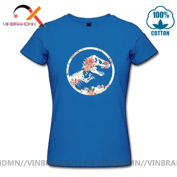 Engraçado Jurássico do Mundo T-shirt feminina Floral Design Parque do Dinossauro T-shirt mulher jovem, juventude slim meninas Dino Tees femme camiseta