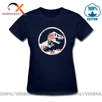Engraçado Jurássico do Mundo T-shirt feminina Floral Design Parque do Dinossauro T-shirt mulher jovem, juventude slim meninas Dino Tees femme camiseta