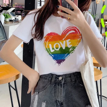 Lésbicas Lgbt Harajuku Ullzang T-Shirts Mulheres de 90 do Orgulho Gay Gráfico T-shirt do arco-íris Cartoon Imprimir Camiseta Top Fashion Tees Feminino