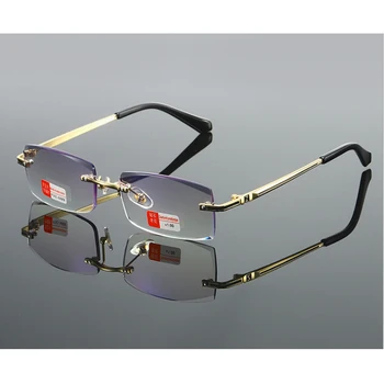 Sem Aro Óculos De Leitura Homens Mulheres Luz Azul Bloqueio De Óculos De Metal De Negócio Da Praça De Óculos De Armação De Óculos Com Armações De Óculos De 2020