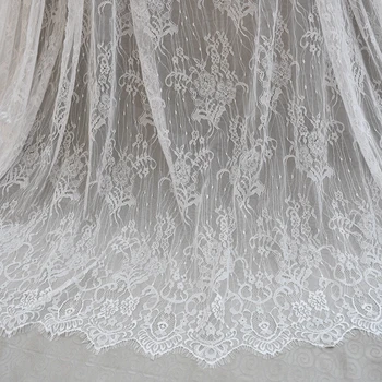 150cm de largura de Chantilly cílios tecido de renda, de noiva de renda, retro casamento do laço de tecido com borda recortada 3 metros de comprimento