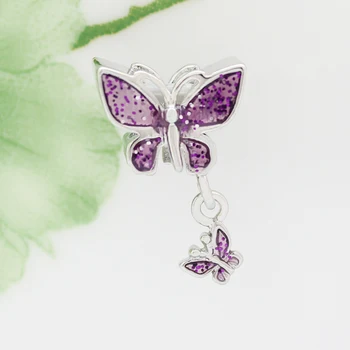 Apresentação de charme Feminino jóias DIY contas de animais de insetos charme Purple Butterfly Charme Pingente de Pérolas ajuste pulseira Pandora colar