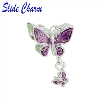 Apresentação de charme Feminino jóias DIY contas de animais de insetos charme Purple Butterfly Charme Pingente de Pérolas ajuste pulseira Pandora colar