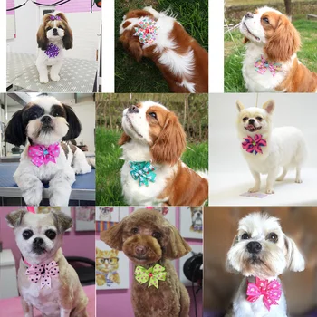 Feito à mão 100pcs Cão de Estimação Laço Brilhante Cães Acessórios de Animais de estimação Bonito Cão de Estimação Bowties Dog Grooming Produtos Pet Shop Cão de Suprimentos