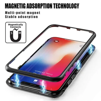 O mais novo Magnético de Adsorção de Telefone de Caso Para o iPhone X Xs Max Xr 8 7 6 s Plus Metal Ímã de Adsorção Tampa de Vidro Temperado
