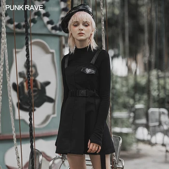 PUNK RAVE Mulheres Punk Militar Assimétrico Carcela de Deslizamento em forma de Coração Esqueleto Vestido Bordado X-estilo Futurista Doce Vestido de
